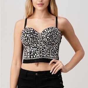Da vemore Black Crystal-Embellished Bustier Crop Top